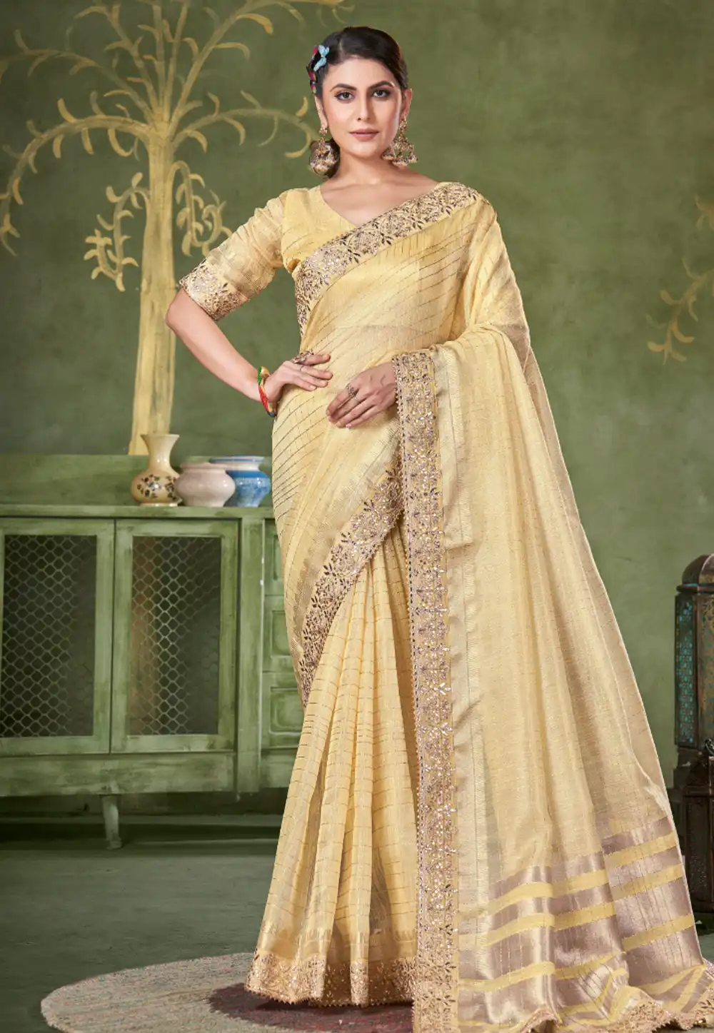 Yellow Banarasi Silk Saree 290675