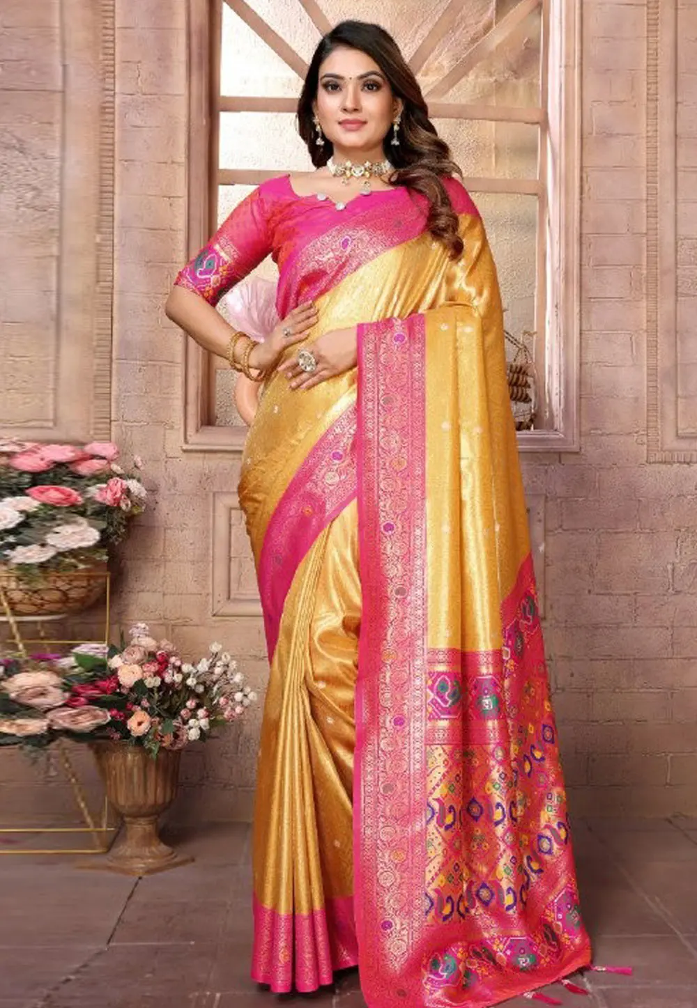 Yellow Banarasi Silk Saree 302657