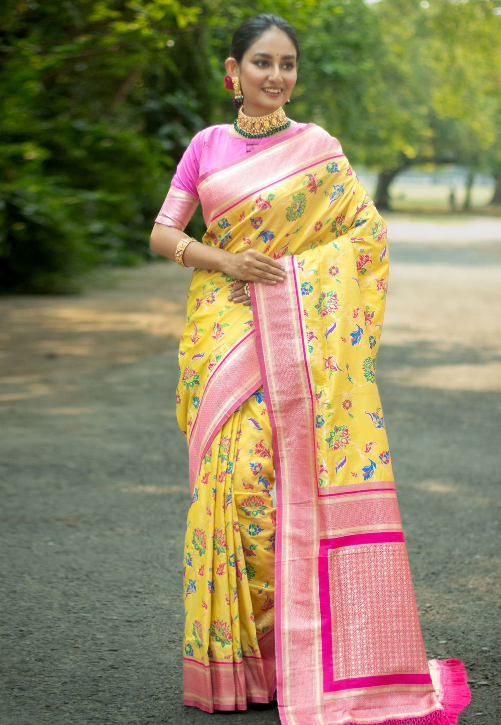 Yellow Banarasi Silk Saree 285385