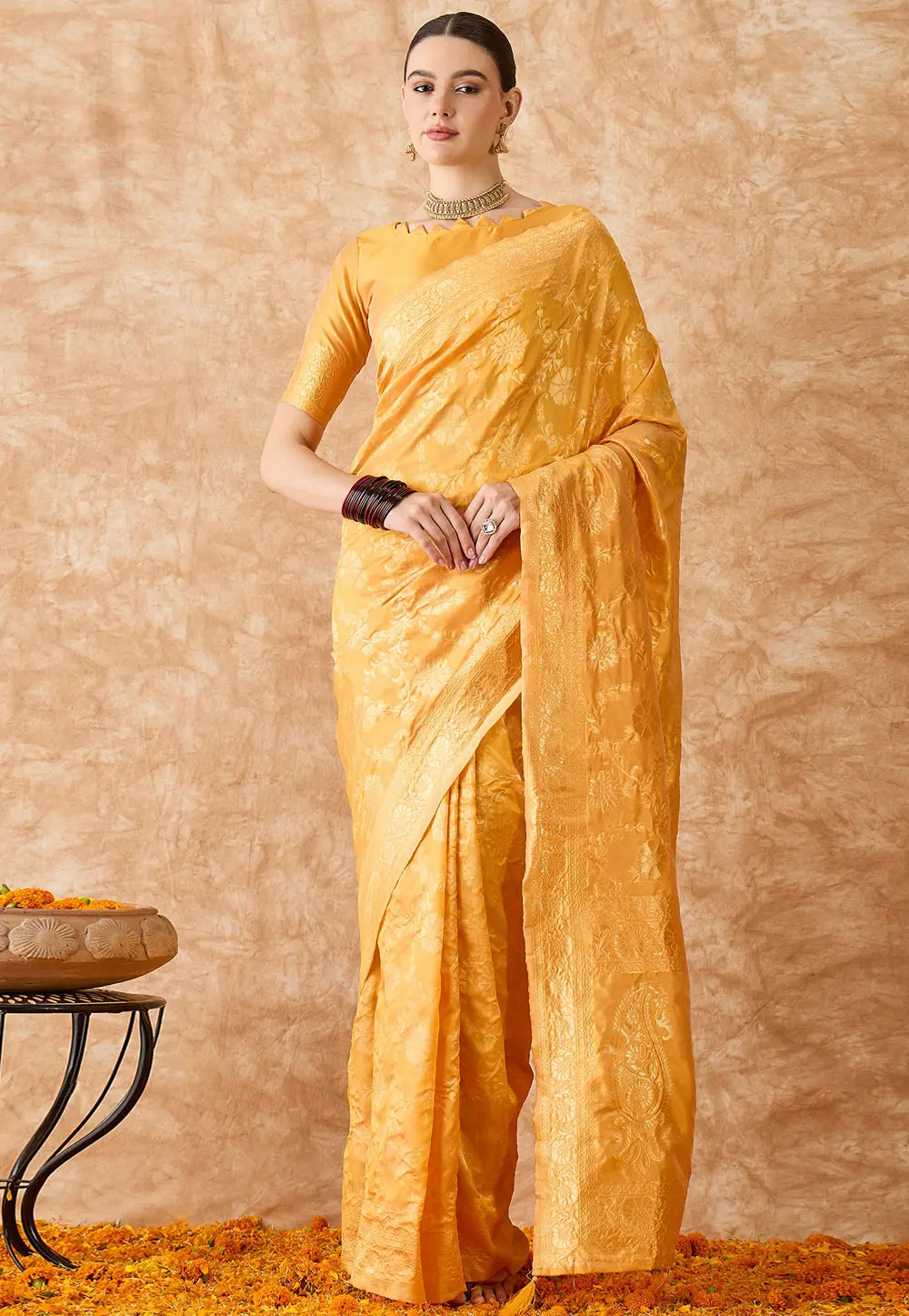 Yellow Banarasi Silk Saree 301470