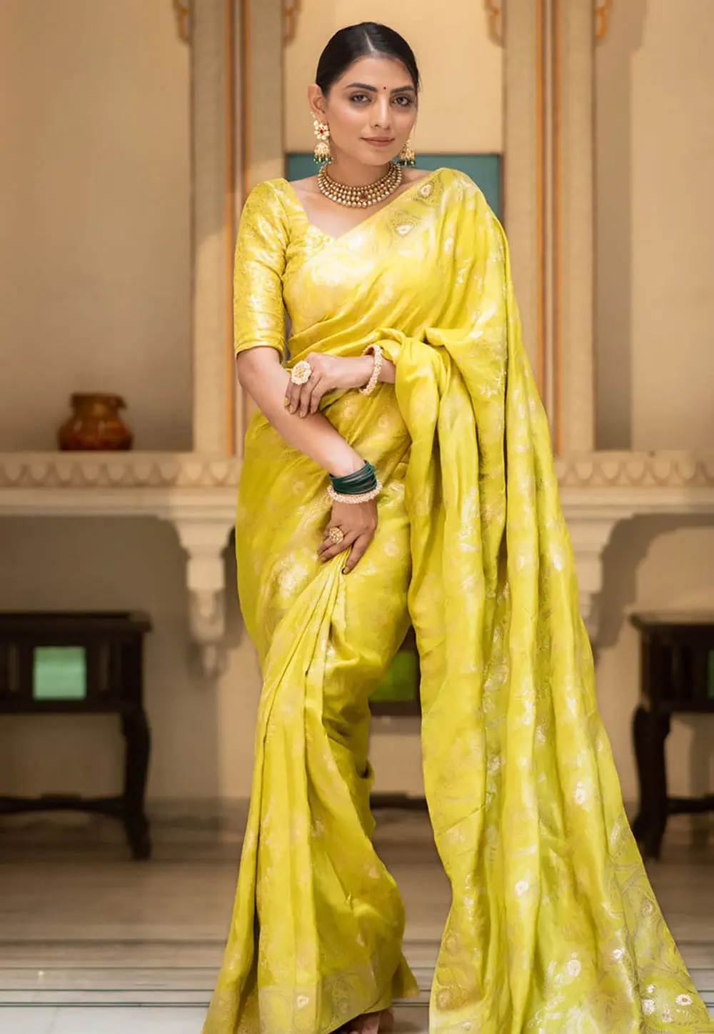 Yellow Banarasi Silk Saree 298173