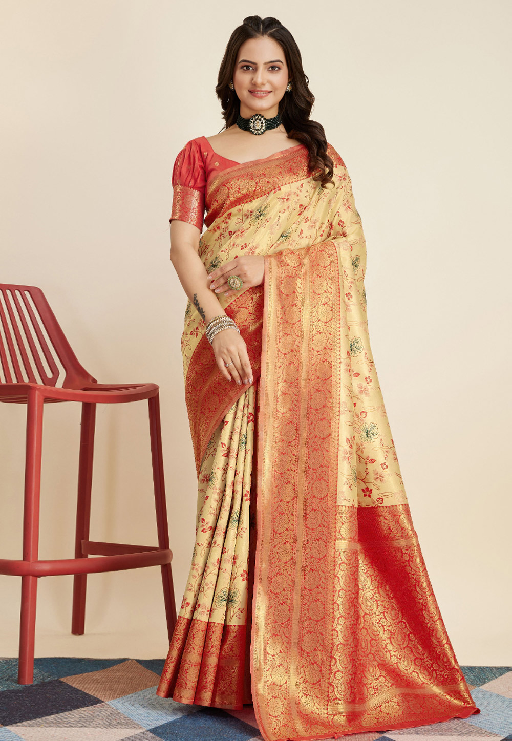 Yellow Banarasi Silk Saree With Blouse 280301