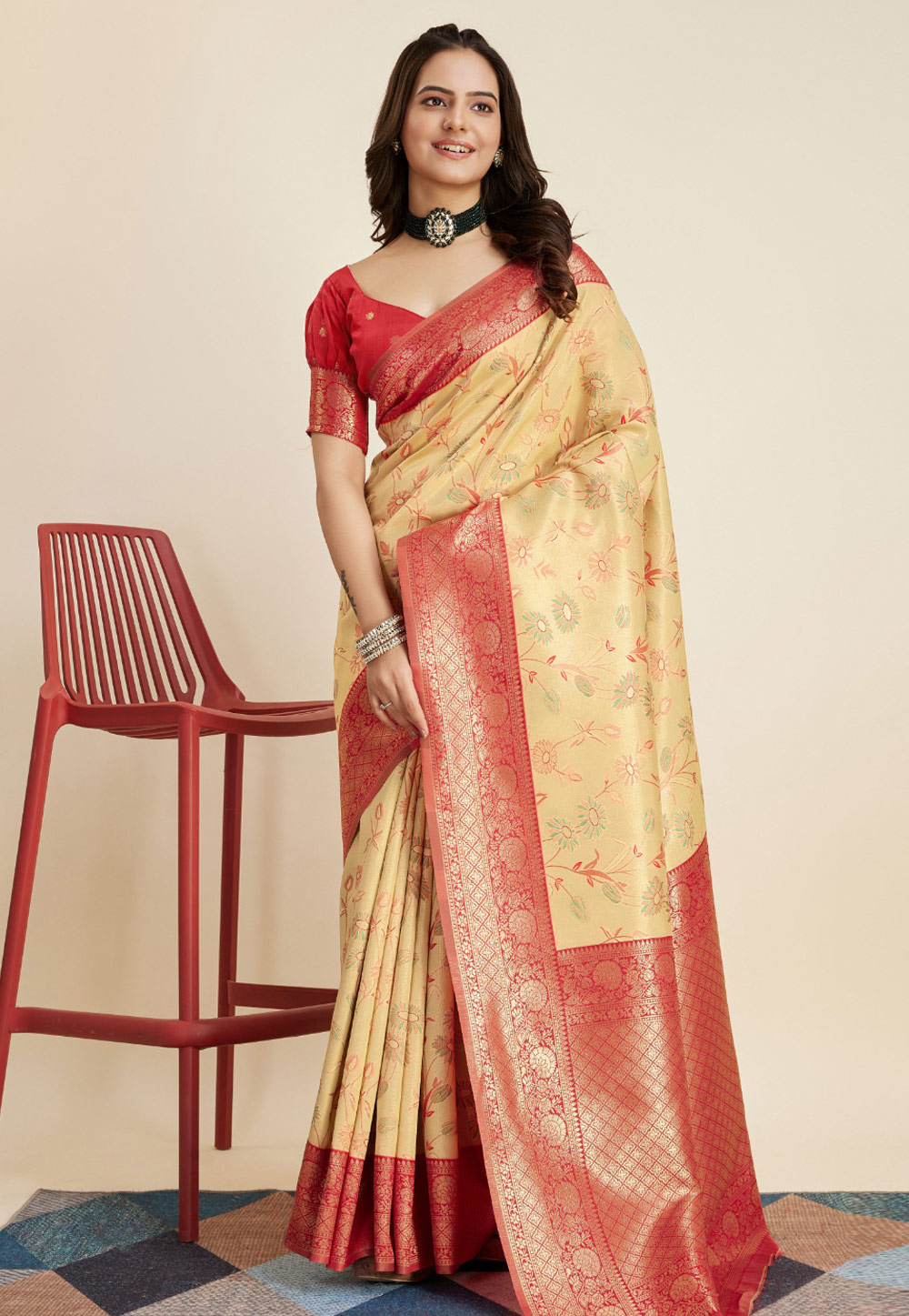Yellow Banarasi Silk Saree With Blouse 280307