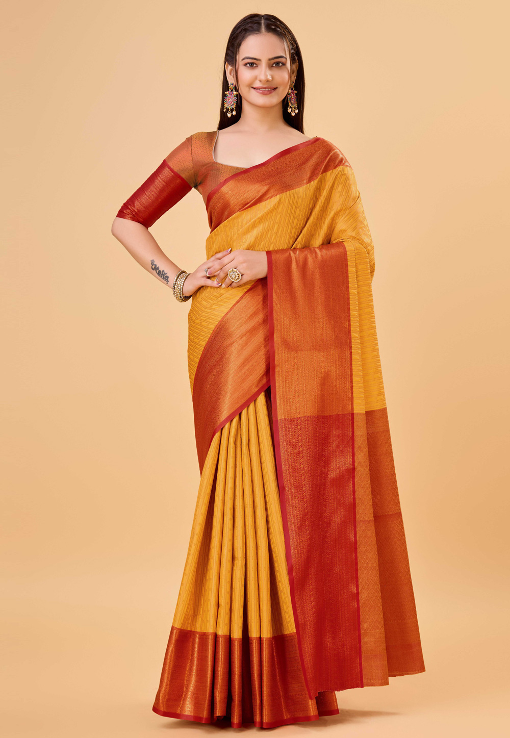 Yellow Banarasi Silk Saree With Blouse 284255