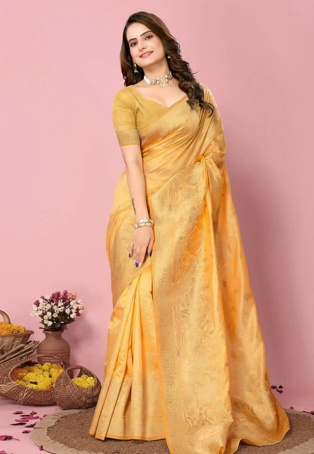 Yellow Banarasi Silk Saree With Blouse 289264