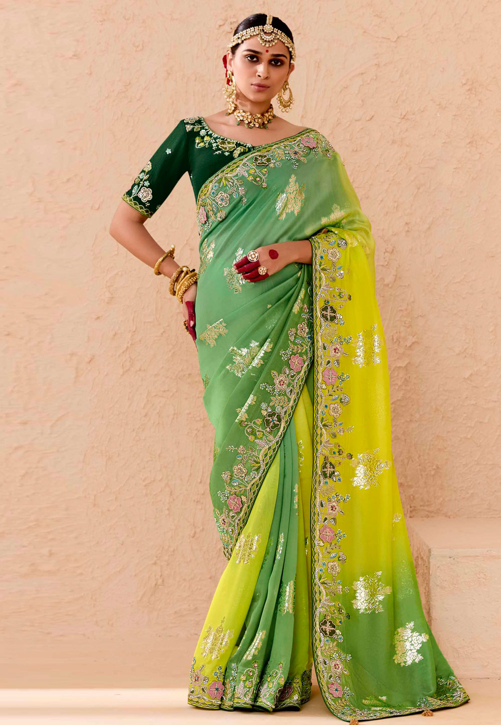 Yellow Bemberg Half N Half Saree 305401