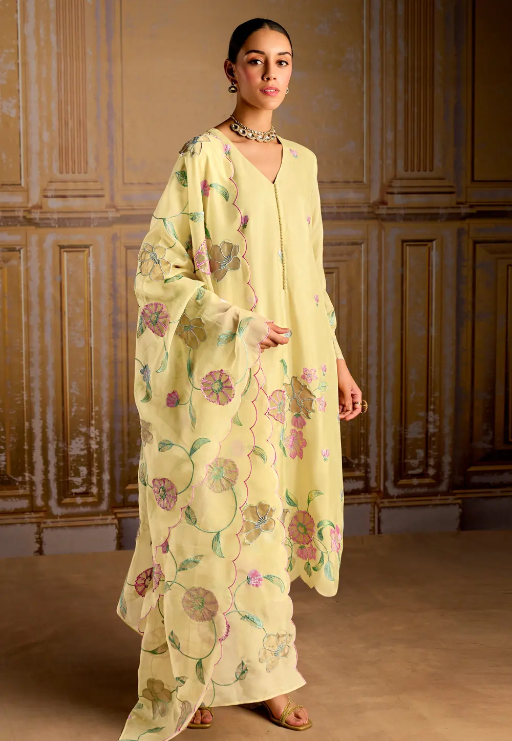 Yellow Bemberg Pakistani Suit 299308