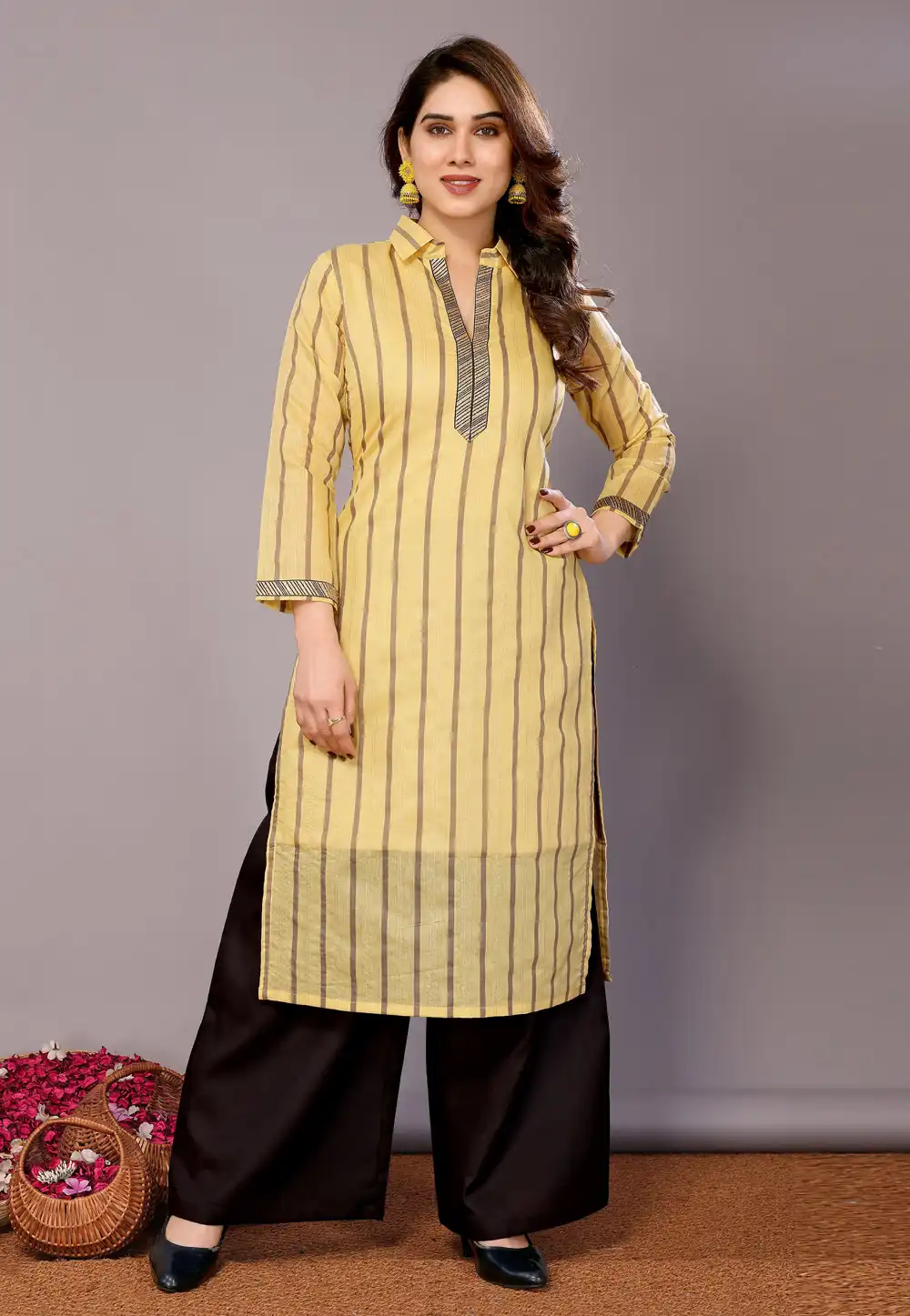 Yellow Chanderi Cotton Long Kurti 290704