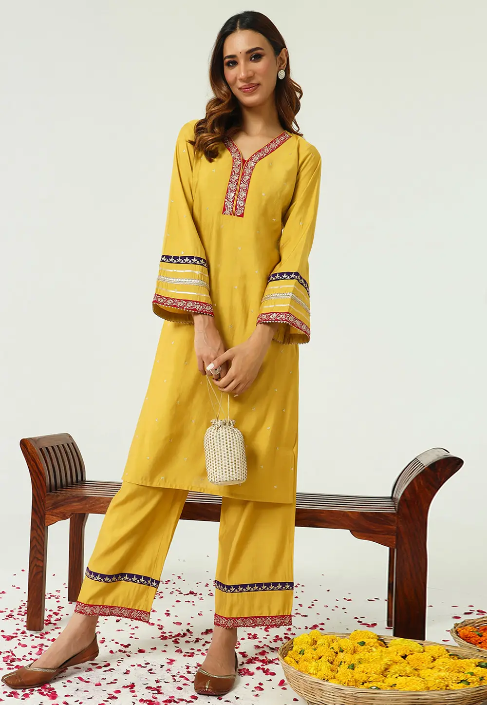 Yellow Chanderi Kurta Set With Palazzo 297067