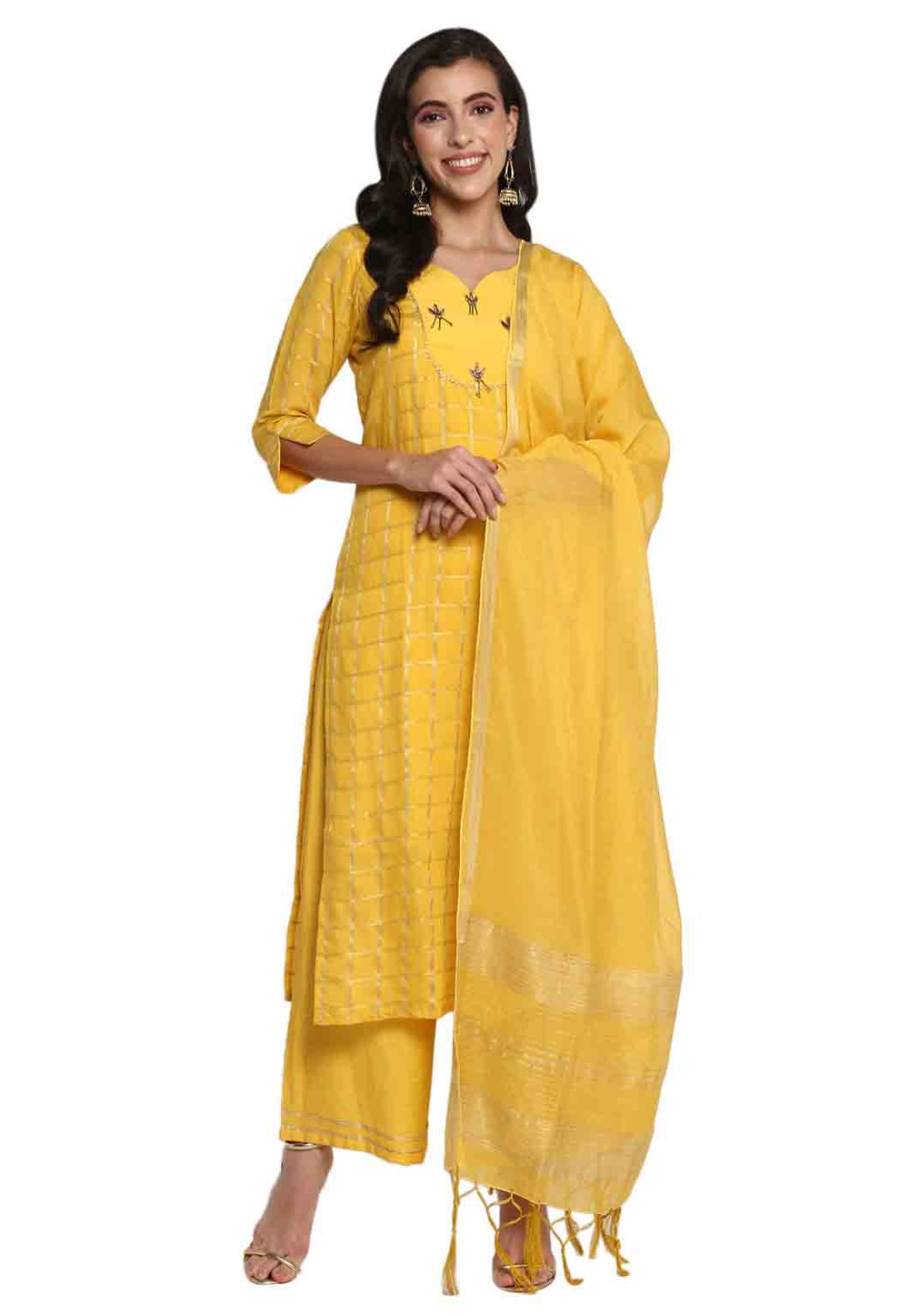 Yellow Chanderi Readymade Pakistani Suit 280803