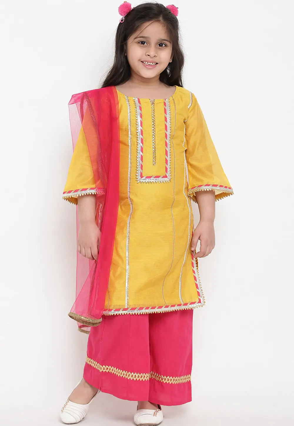 Yellow Chanderi Silk Kids Palazzo Suit 302085