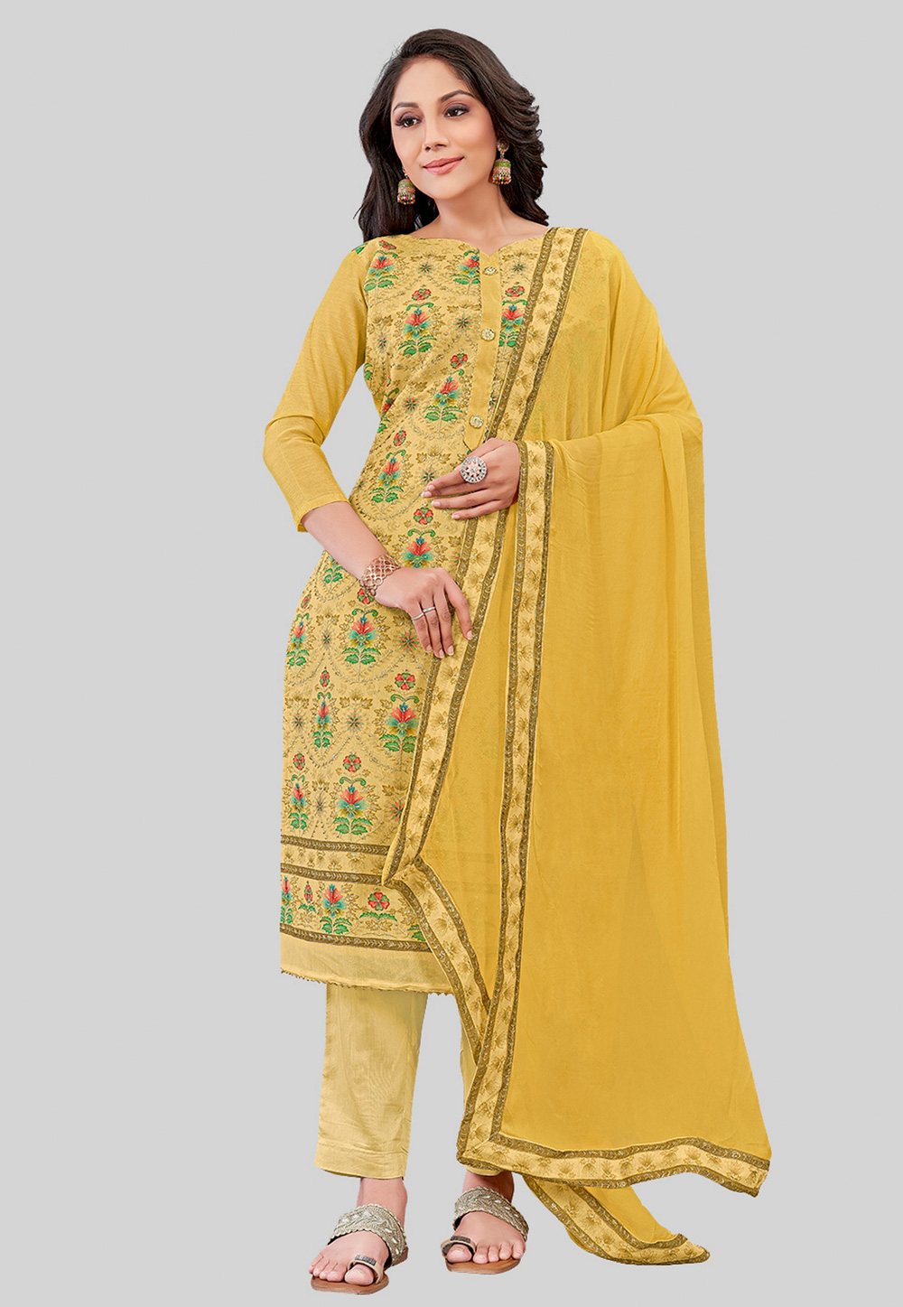 Yellow Chanderi Silk Pakistani Suit 284452