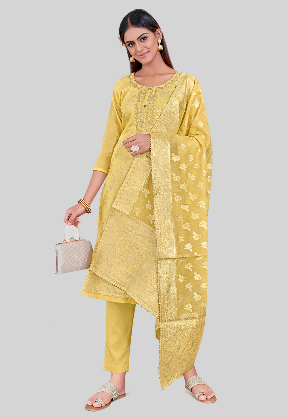 Yellow Chanderi Silk Pakistani Suit 284456