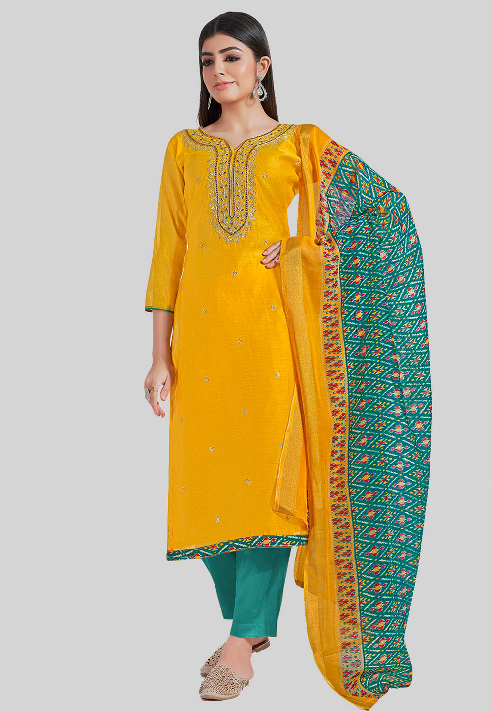 Yellow Chanderi Silk Pakistani Suit 284464