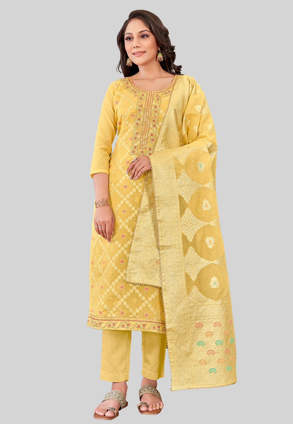 Yellow Chanderi Silk Pakistani Suit 284476