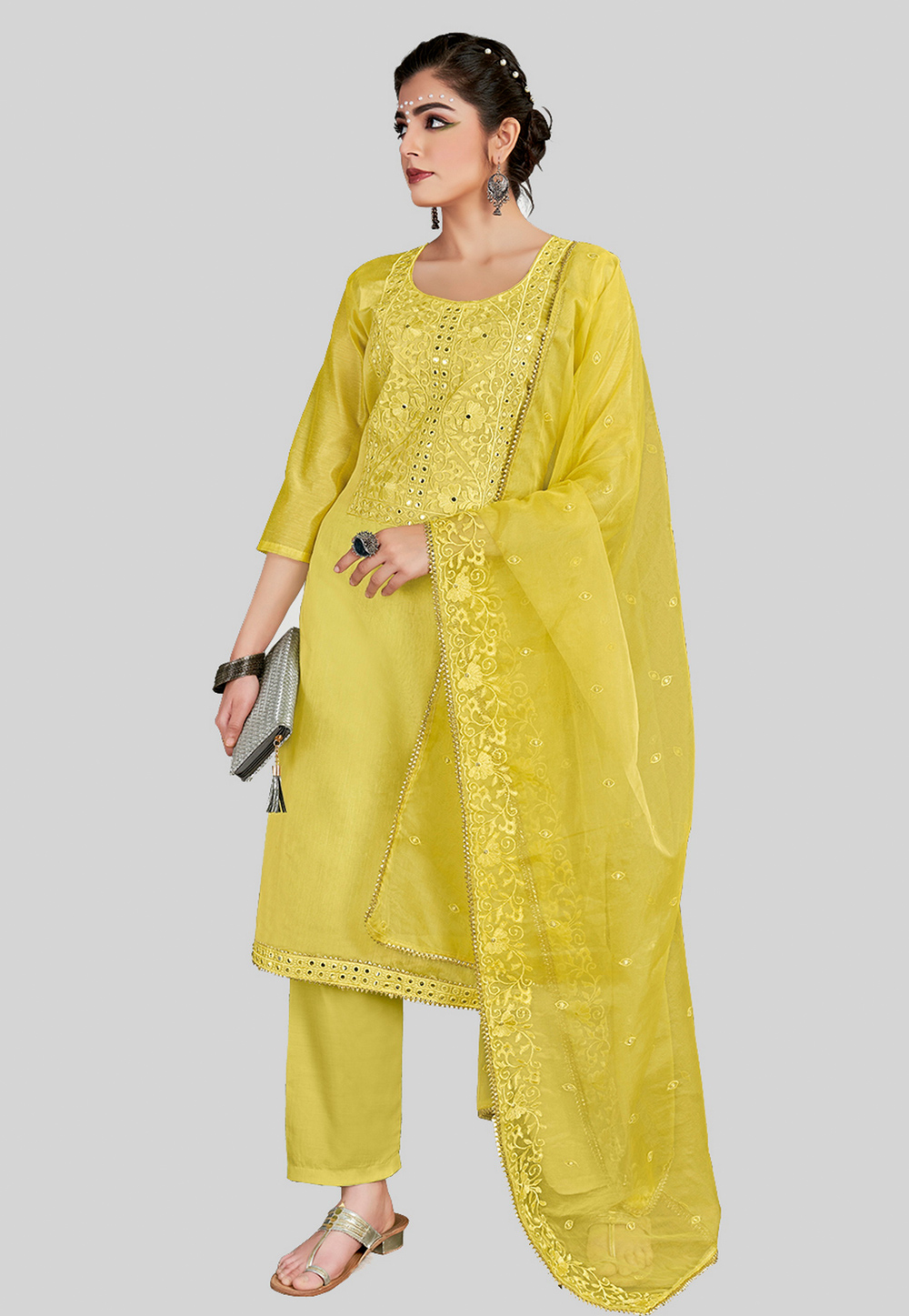 Yellow Chanderi Silk Pakistani Suit 284597