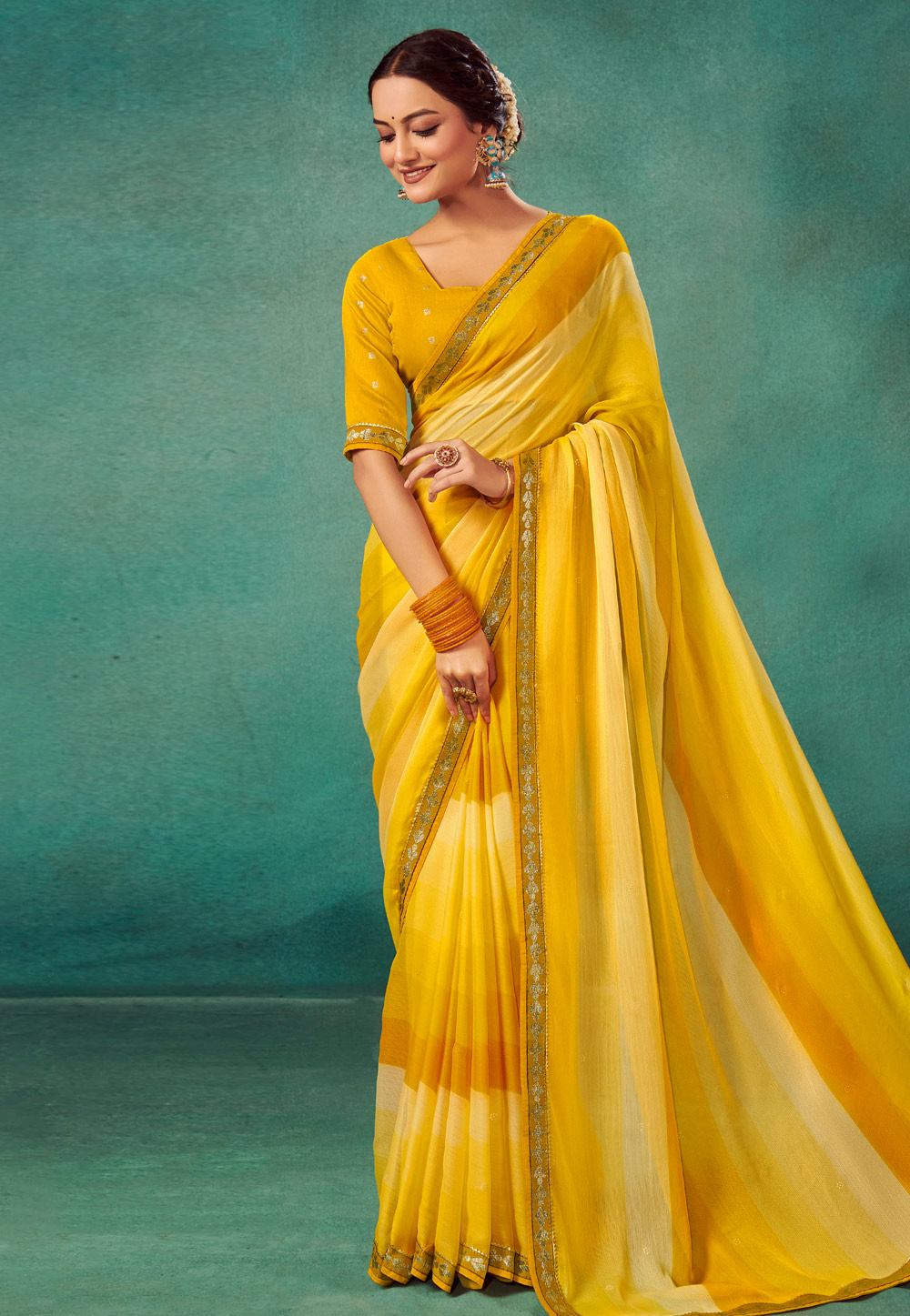 Yellow Chiffon Saree With Blouse 282302
