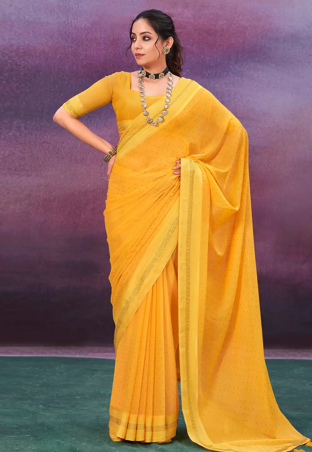 Yellow Chiffon Saree With Blouse 289038