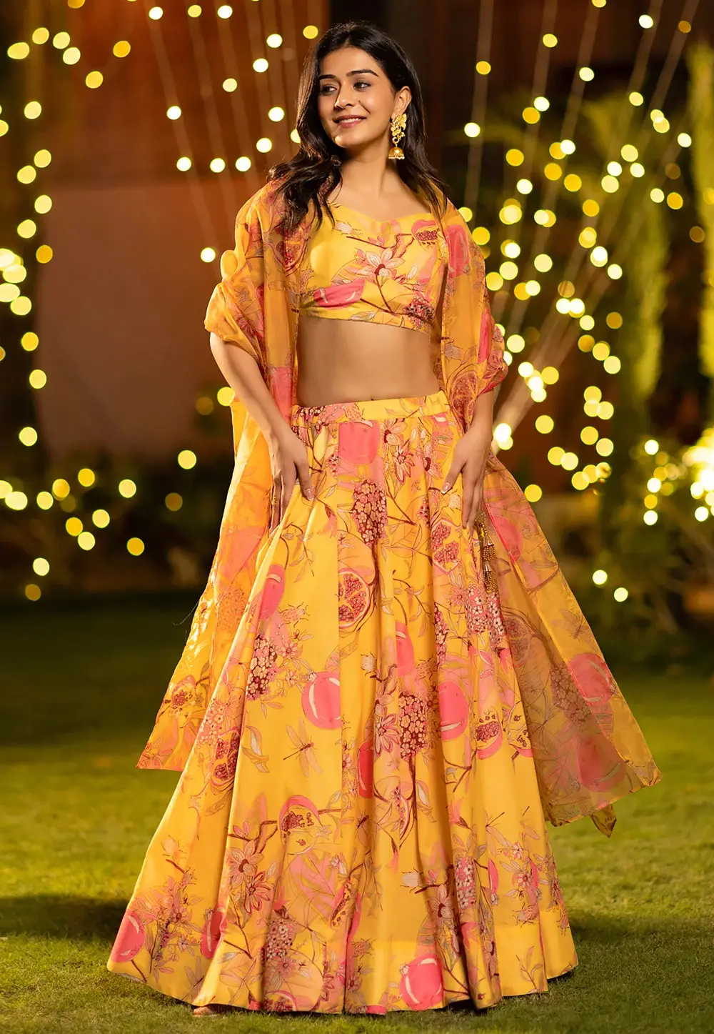 Yellow Chinon Floral Lehenga choli 304783