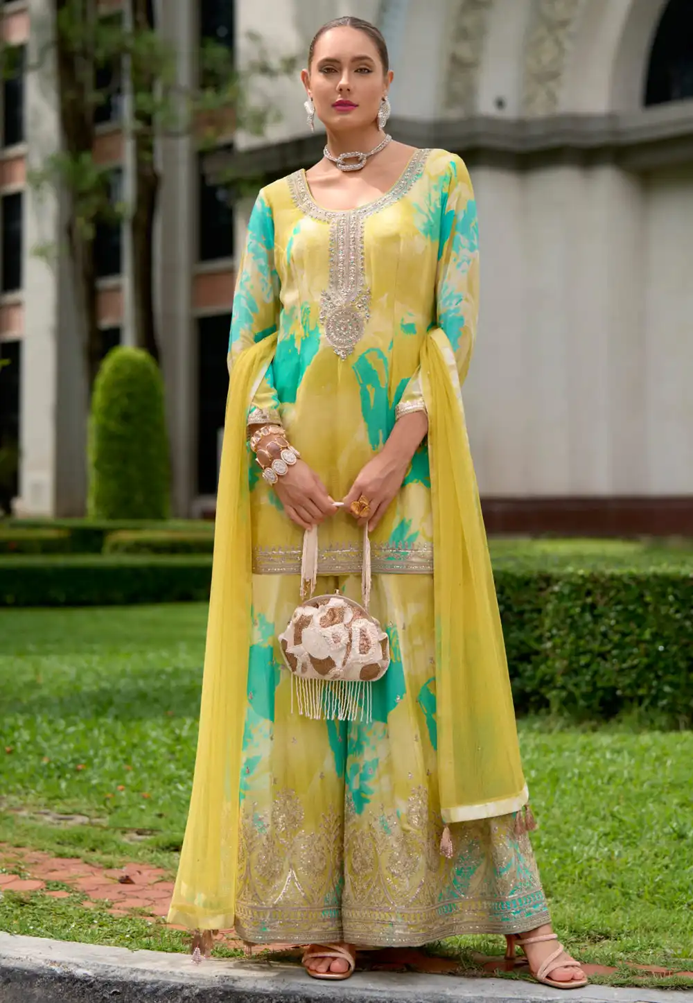 Yellow Chinon Pakistani Suit 293545