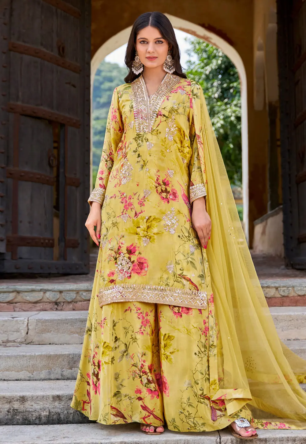 Yellow Chinon Pakistani Suit 299314