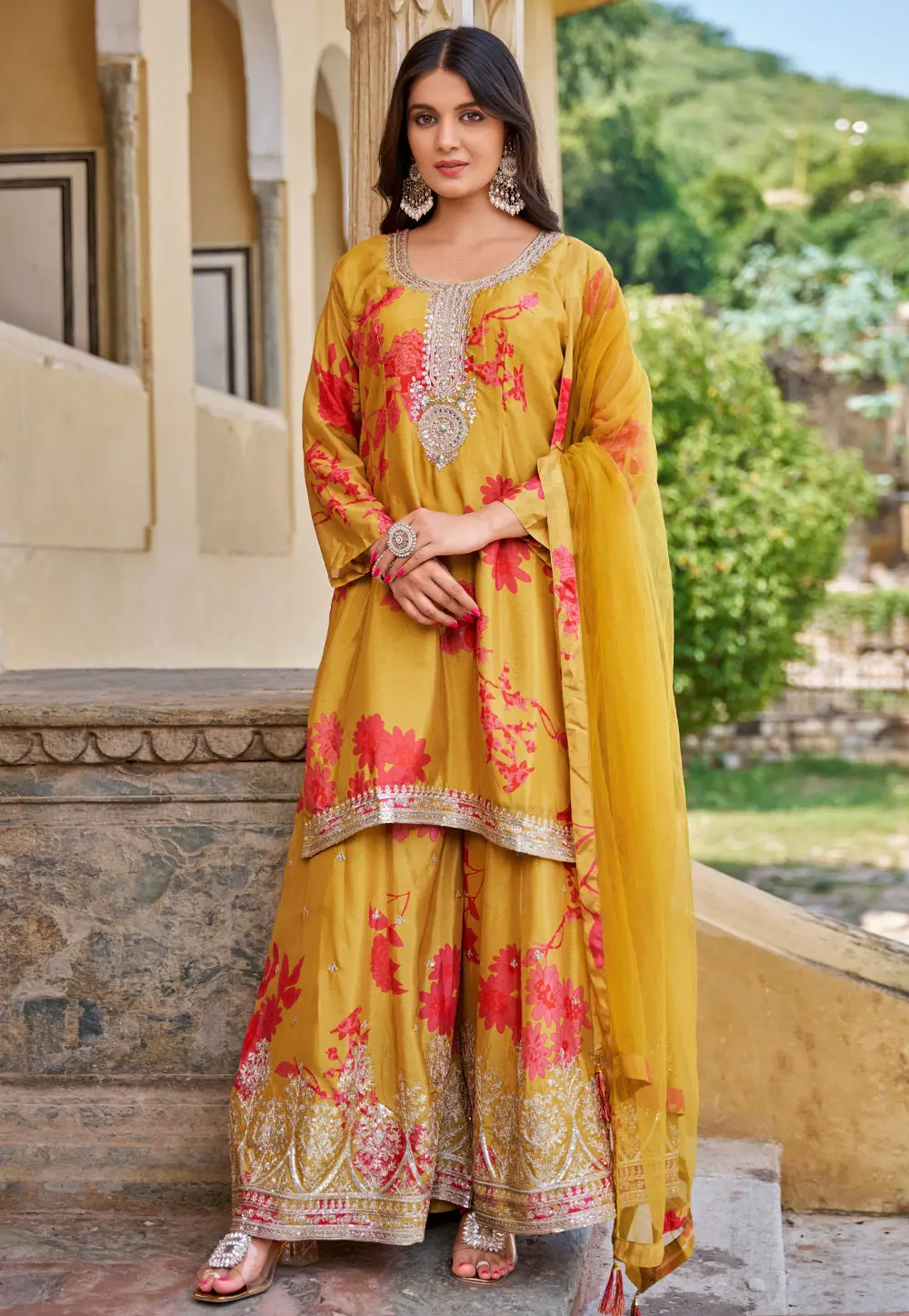 Yellow Chinon Pakistani Suit 299316