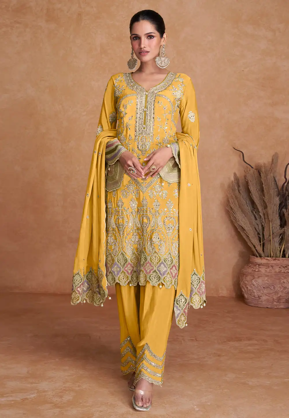 Yellow Chinon Pakistani Suit 292152