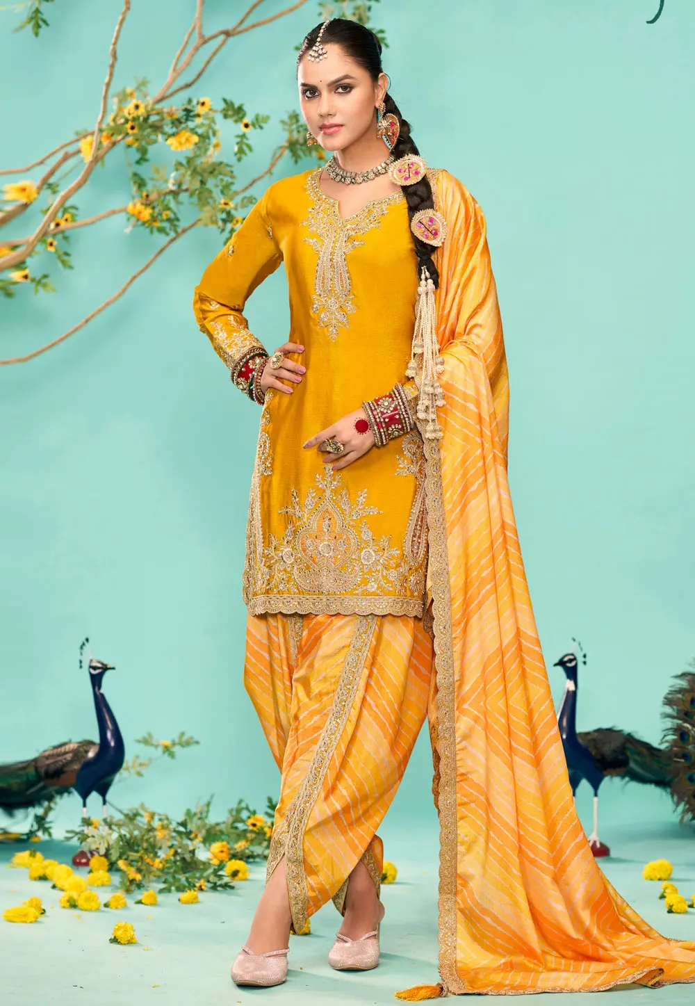 Yellow Chinon Punjabi Suit 302320