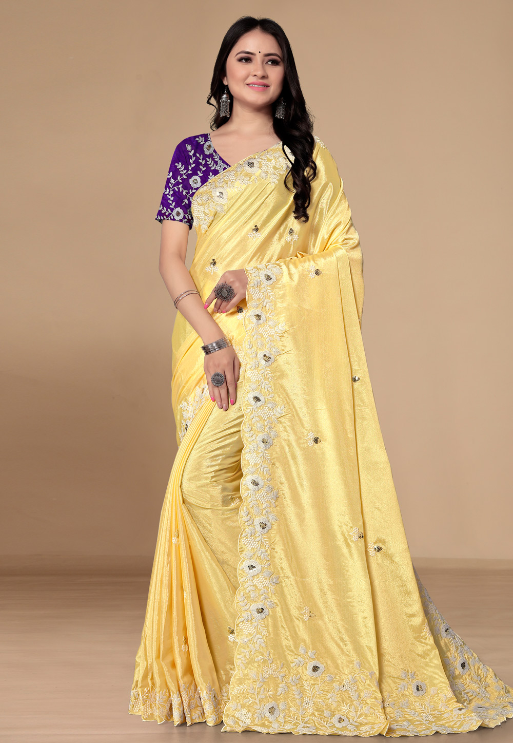 Yellow Chinon Silk Saree With Blouse 279328