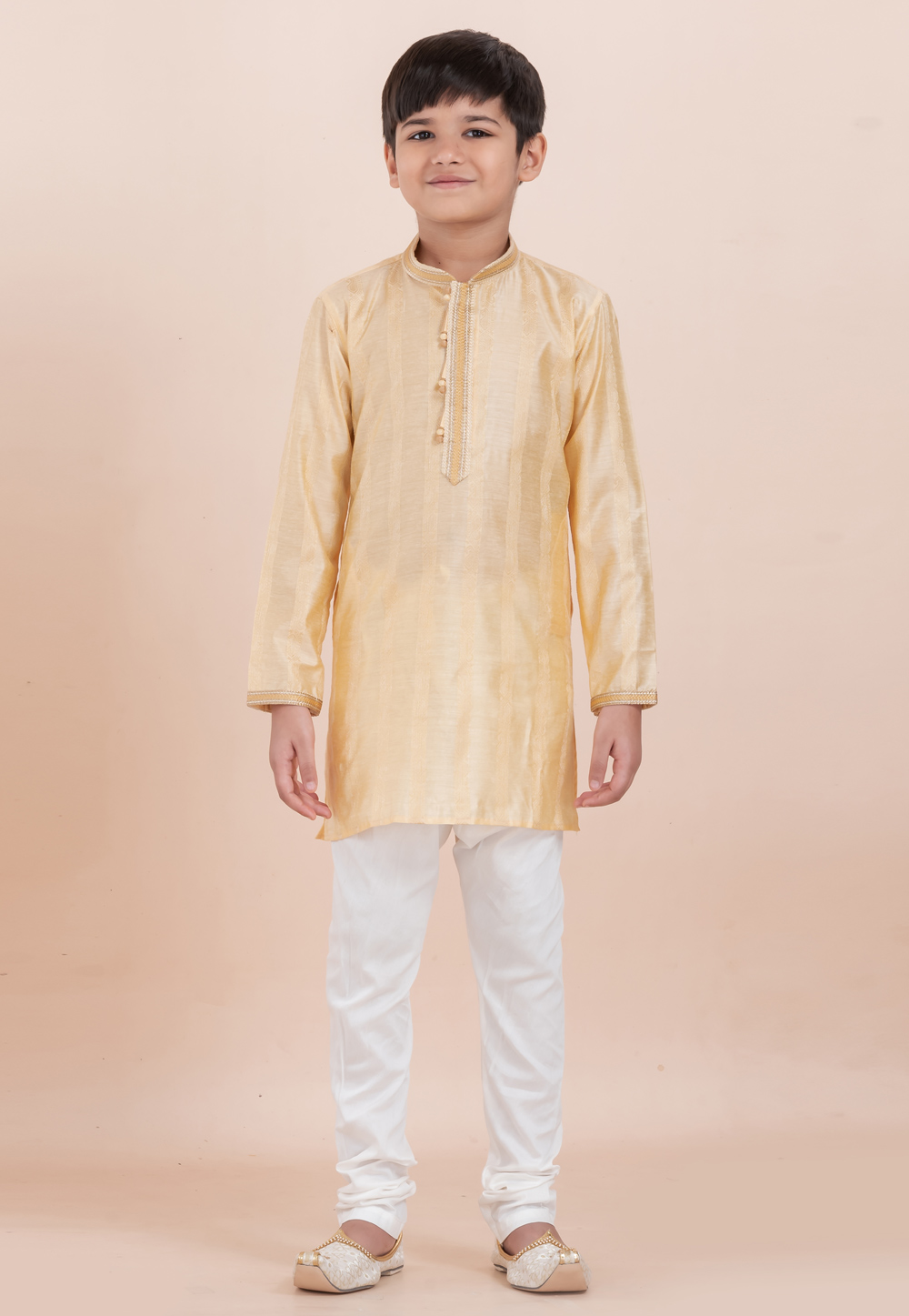 Yellow Cotton Jacquard Kids Kurta Pajama 306000