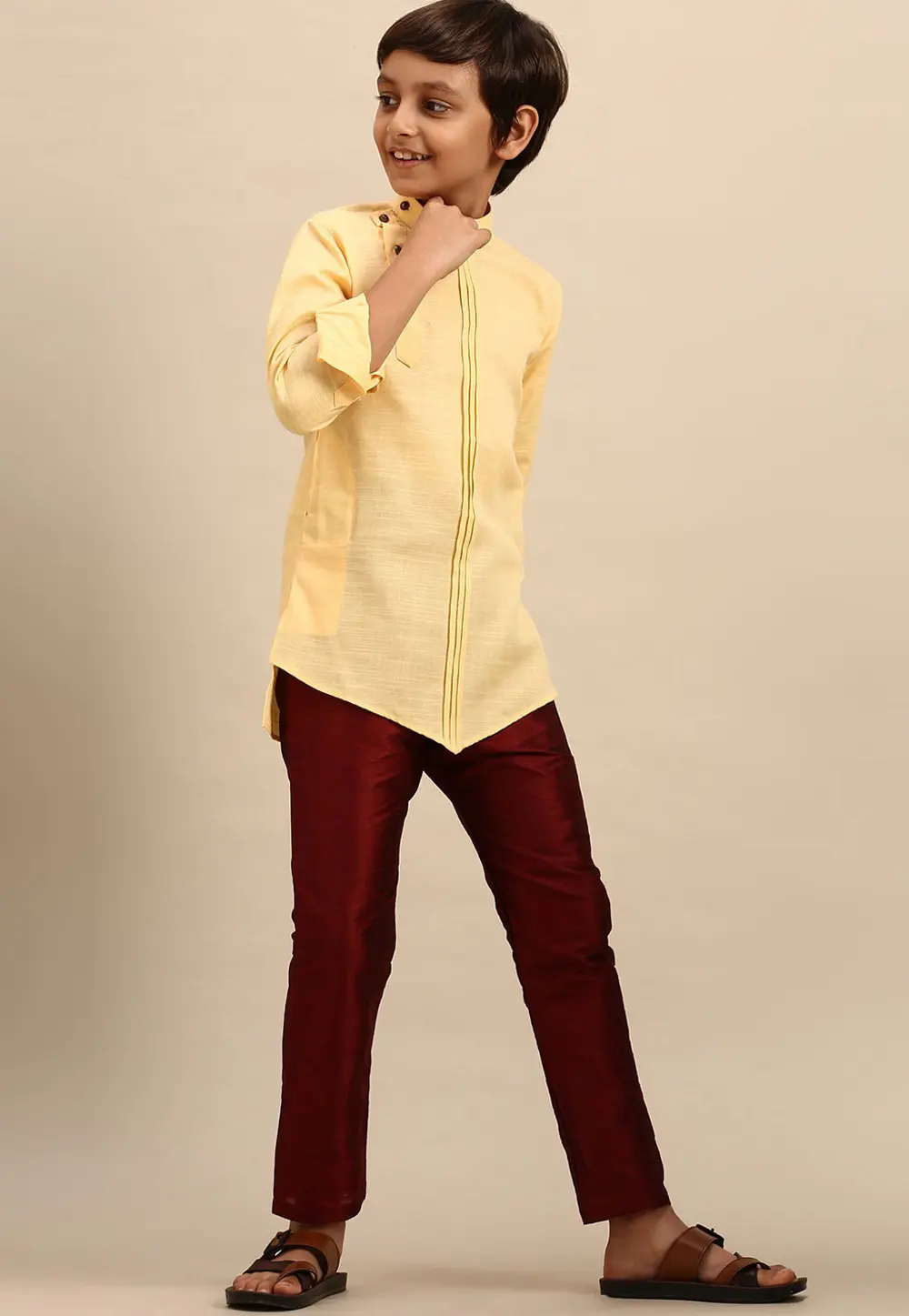 Yellow Cotton Kids Kurta Pajama 302096