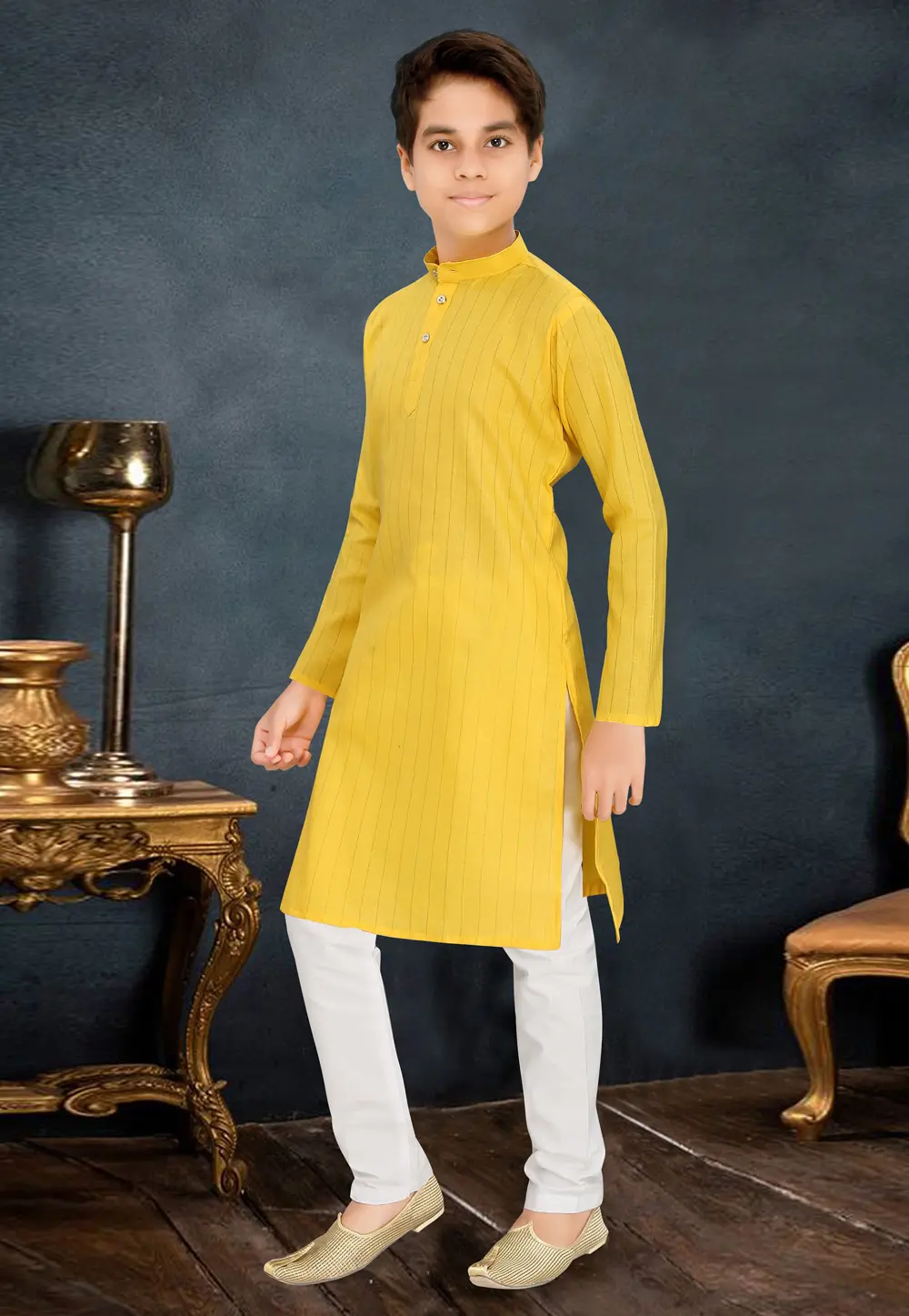 Yellow Cotton Kids Kurta Pajama 298437