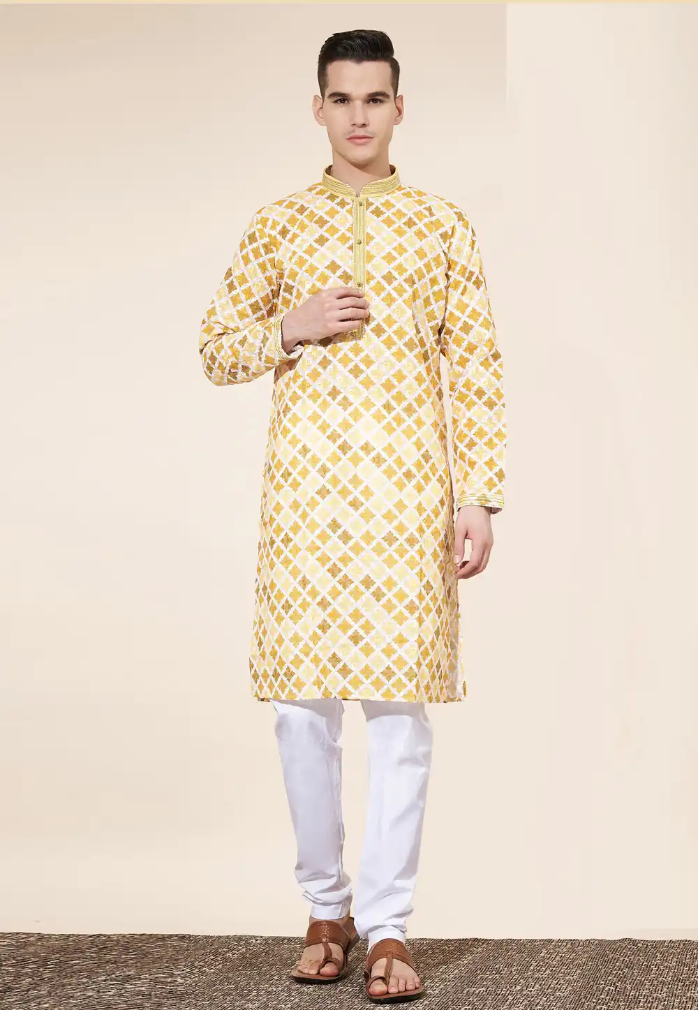 Yellow Cotton Kurta Pajama 287865