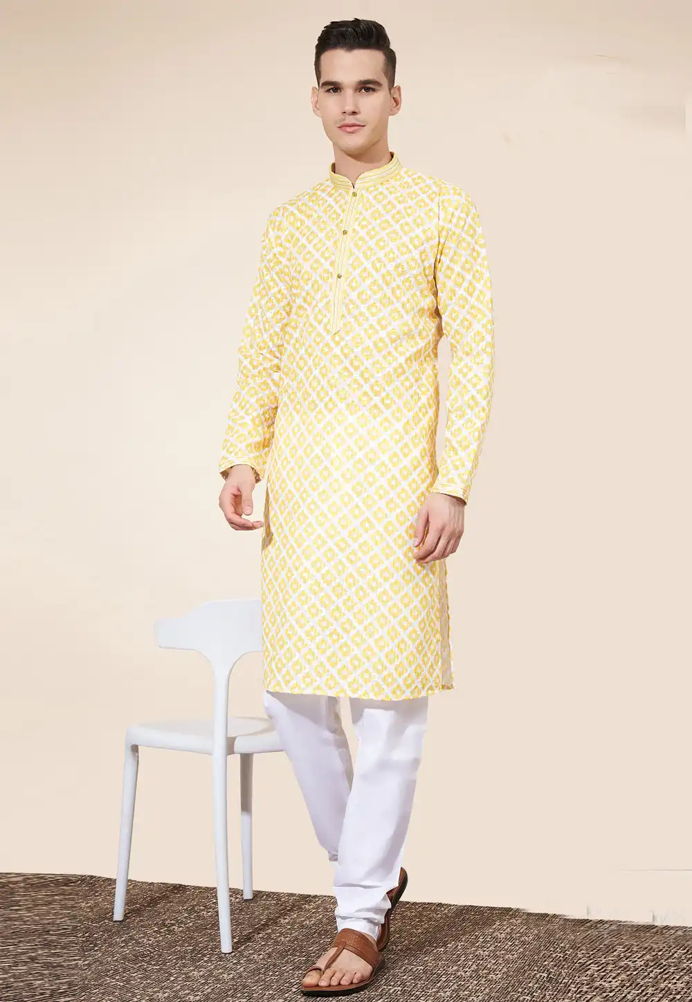 Yellow Cotton Kurta Pajama 287868