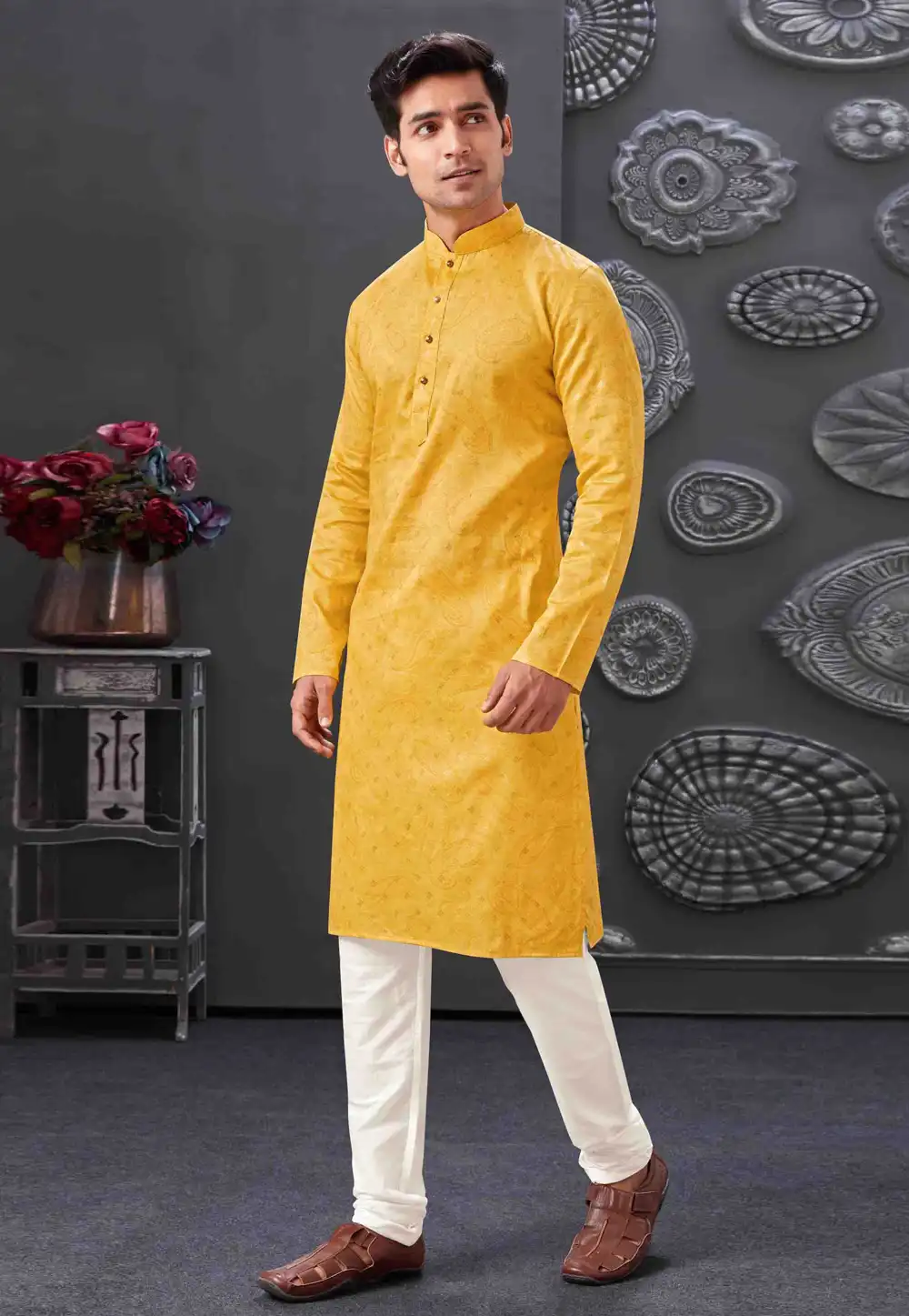 Yellow Cotton Kurta Pajama 288043