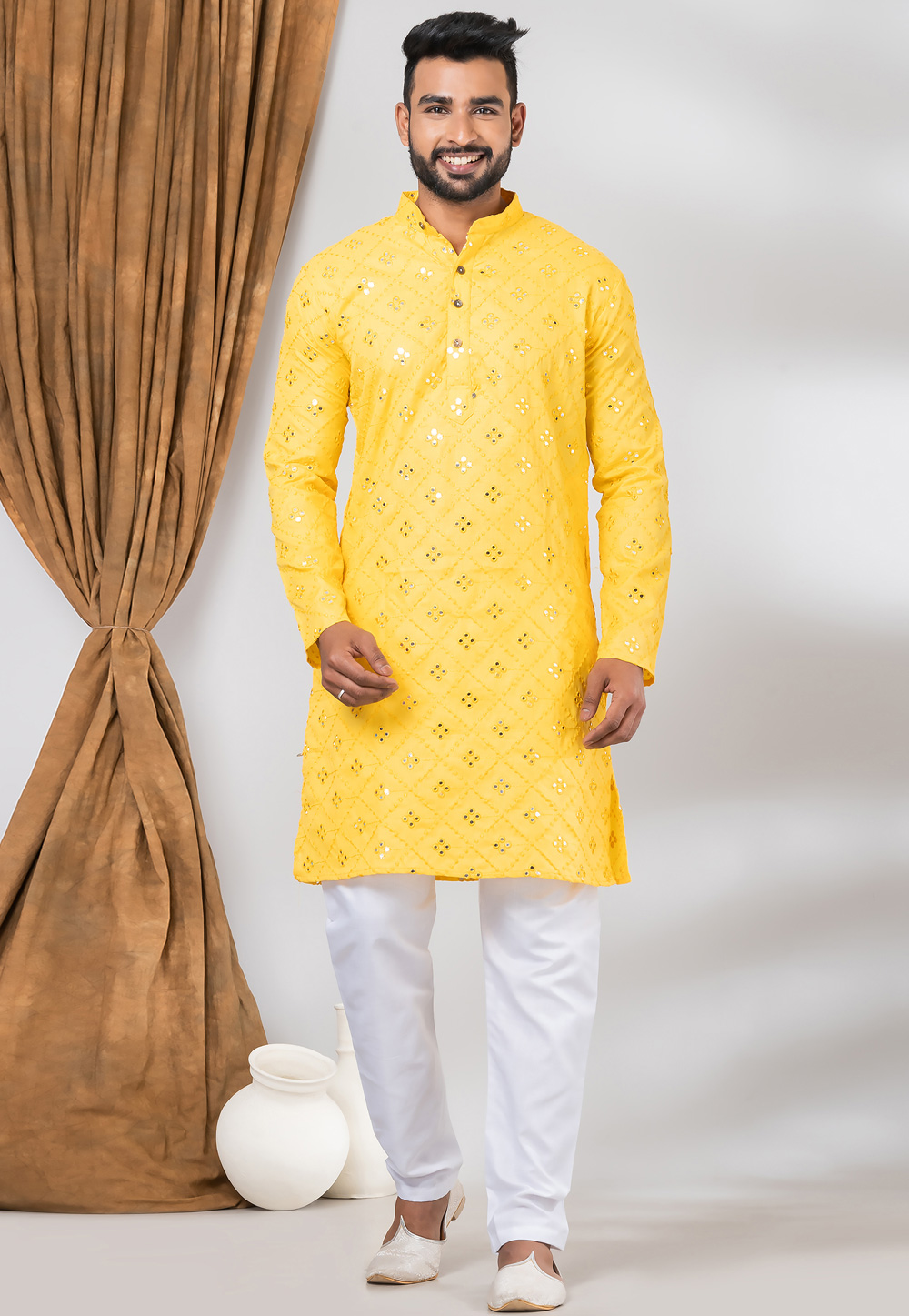 Yellow Cotton Kurta Pajama 283123