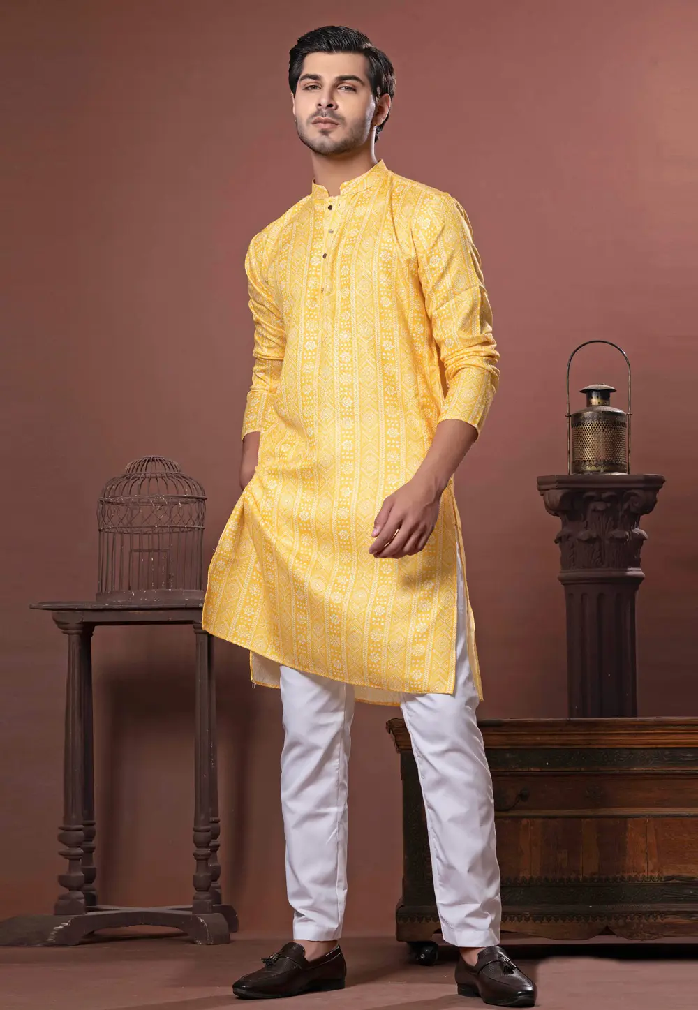 Yellow Cotton Kurta Pajama 302108