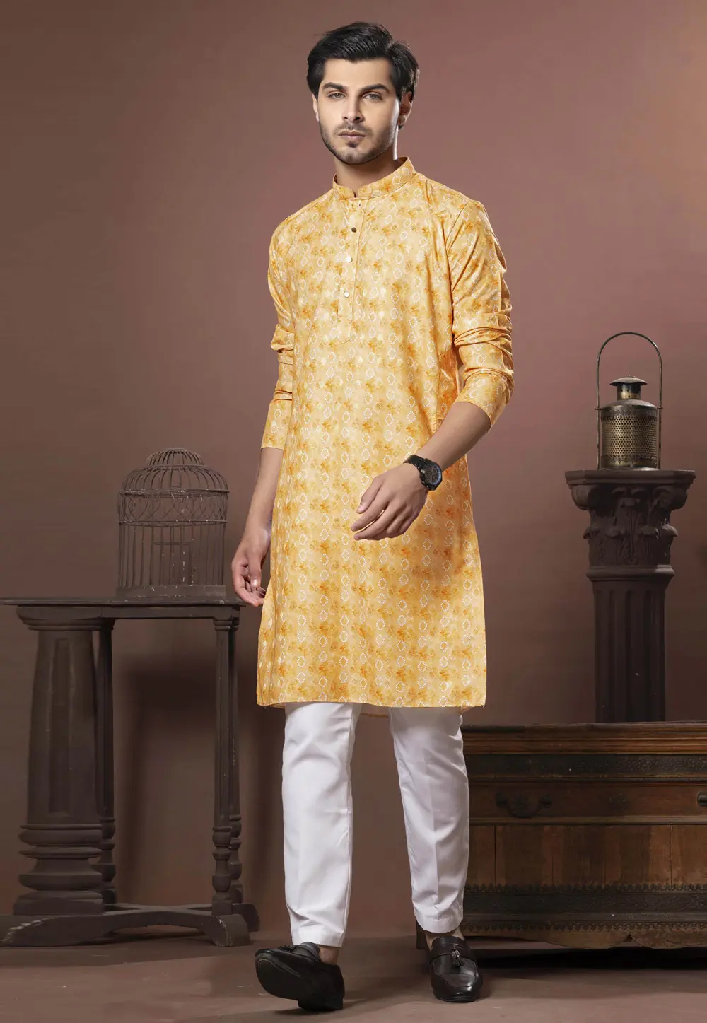 Yellow Cotton Kurta Pajama 302141