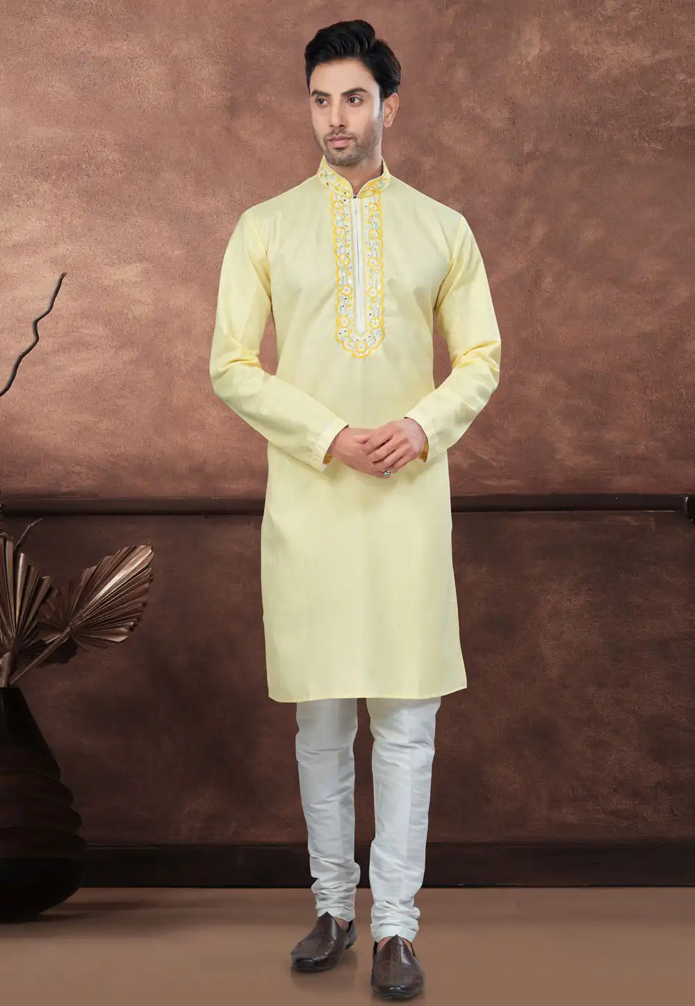 Yellow Cotton Kurta Pajama 294632