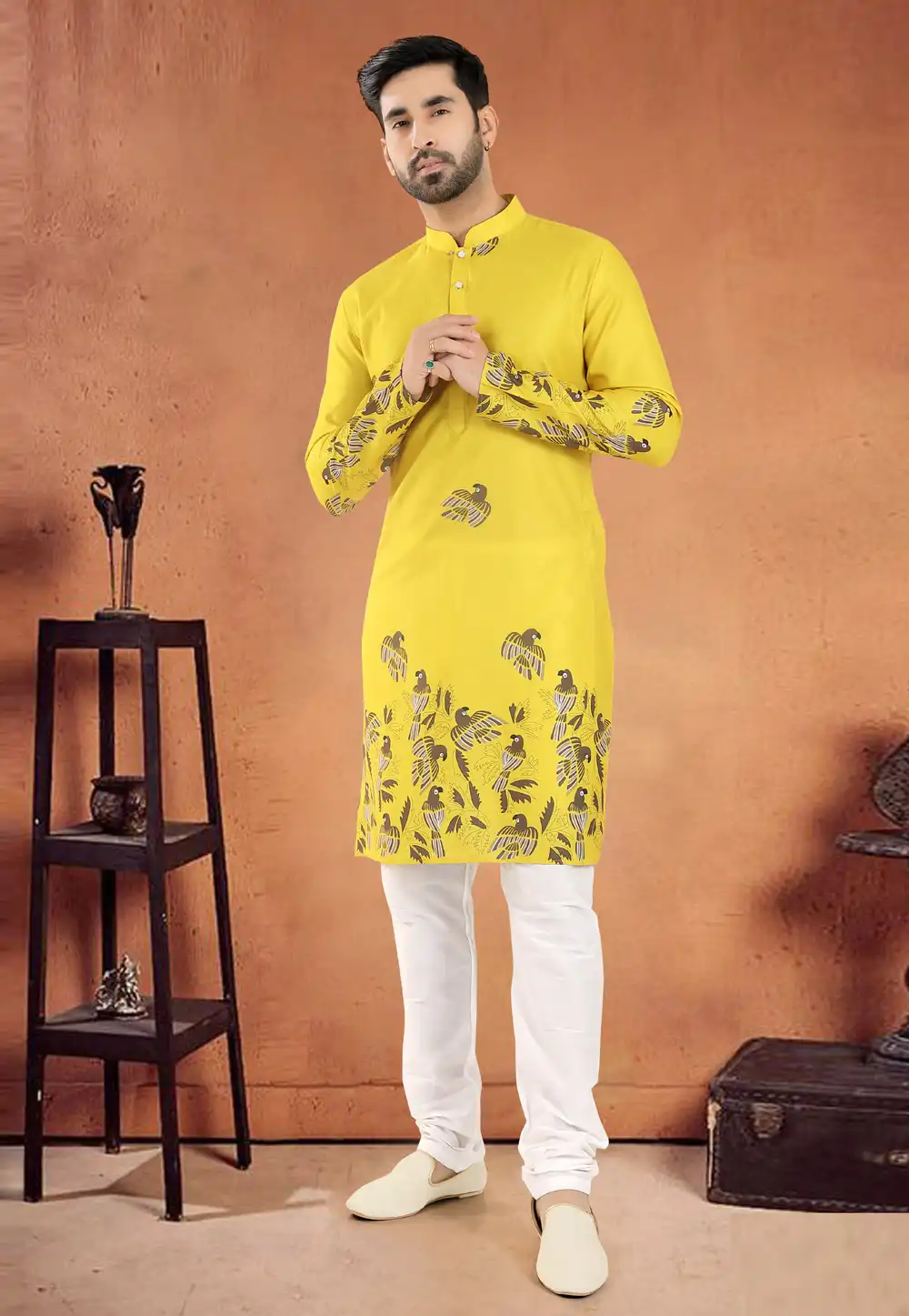 Yellow Cotton Kurta Pajama 290578