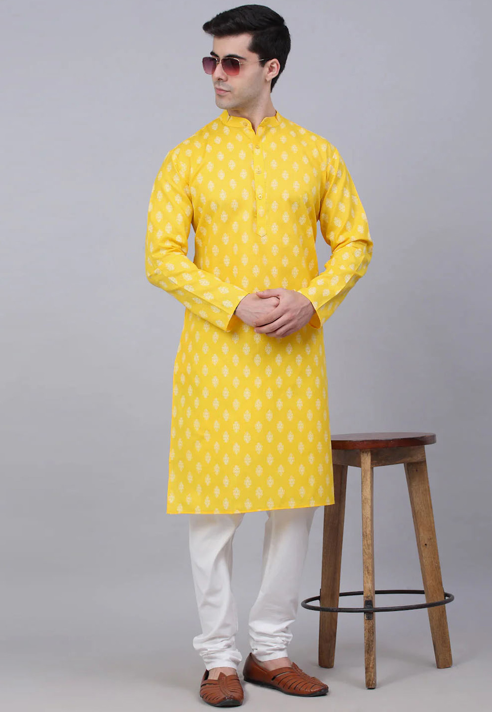 Yellow Cotton Kurta Pajama 287124