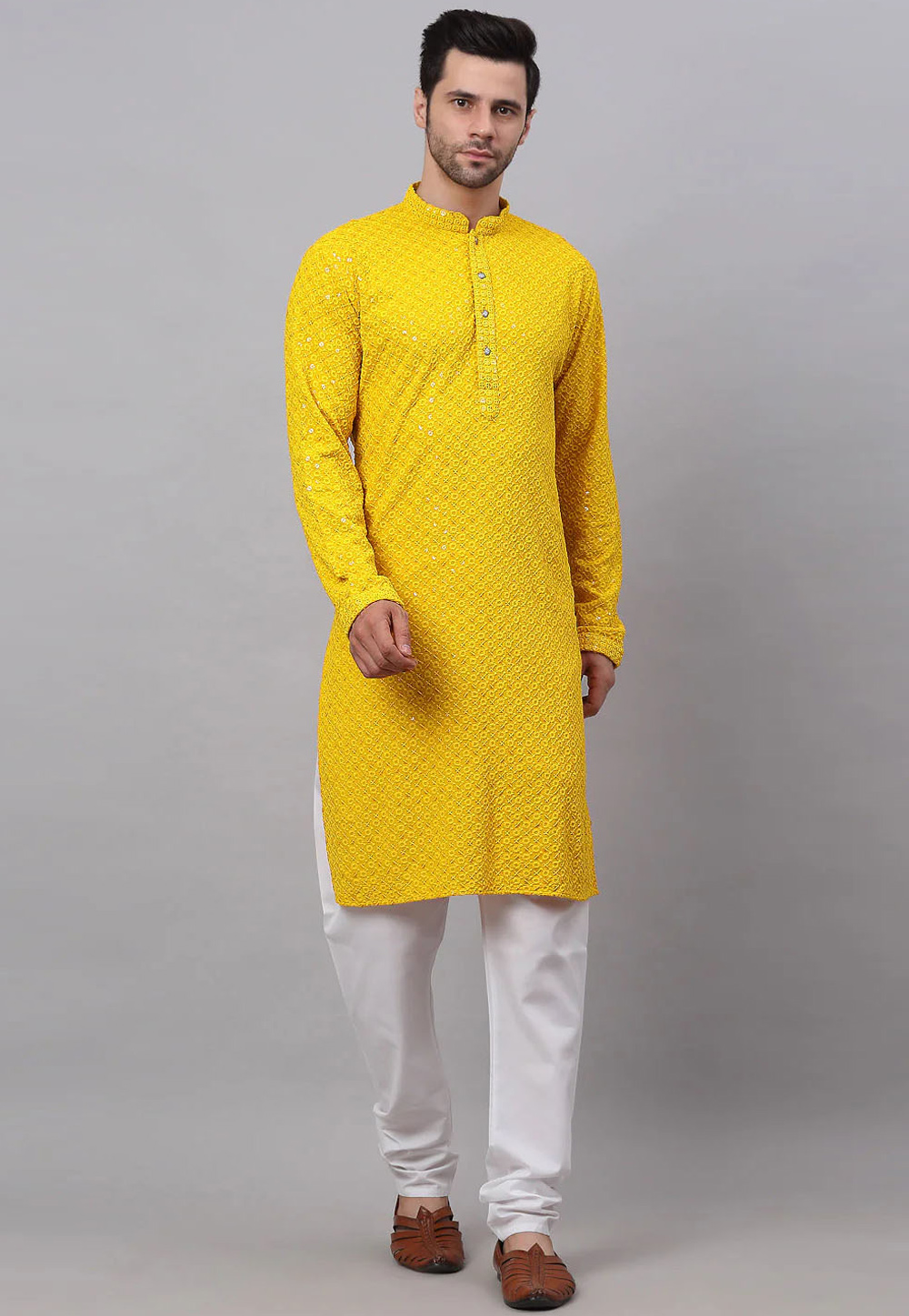 Yellow Cotton Kurta Pajama 287126