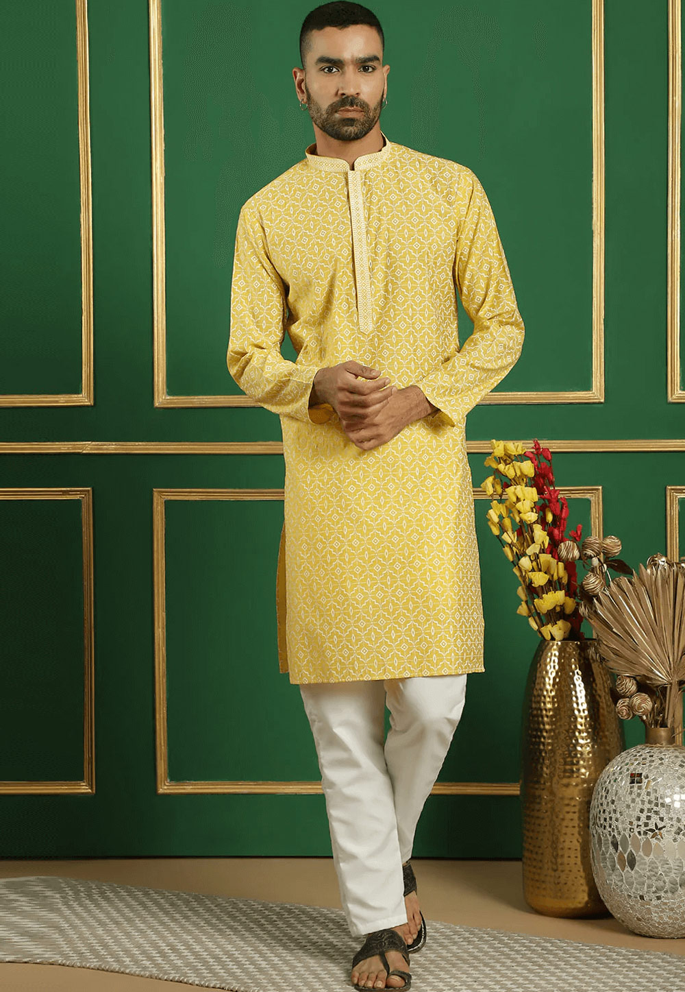 Yellow Cotton Kurta Pajama 287626