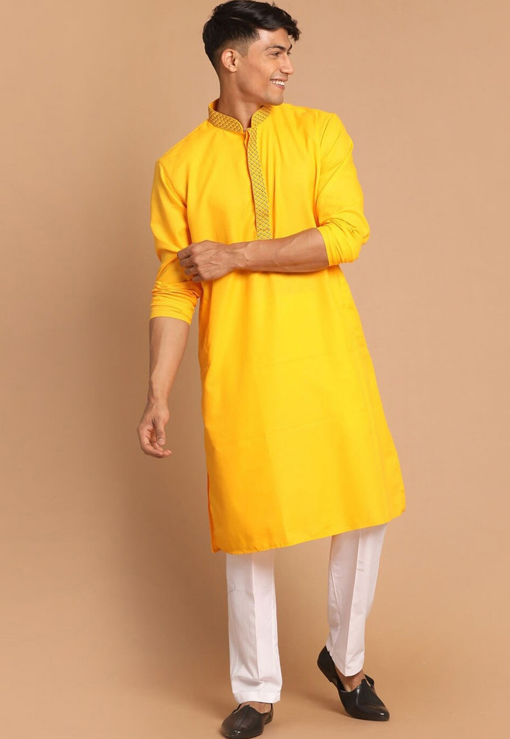 Yellow Cotton Kurta Pajama 309765
