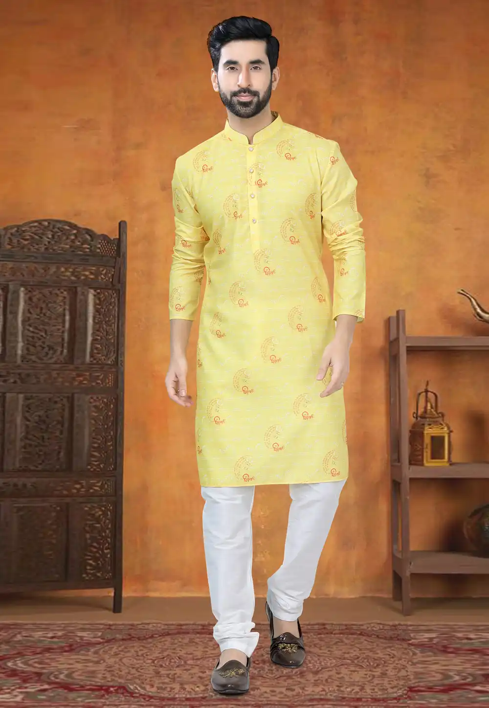 Yellow Cotton Kurta Pajama 295005