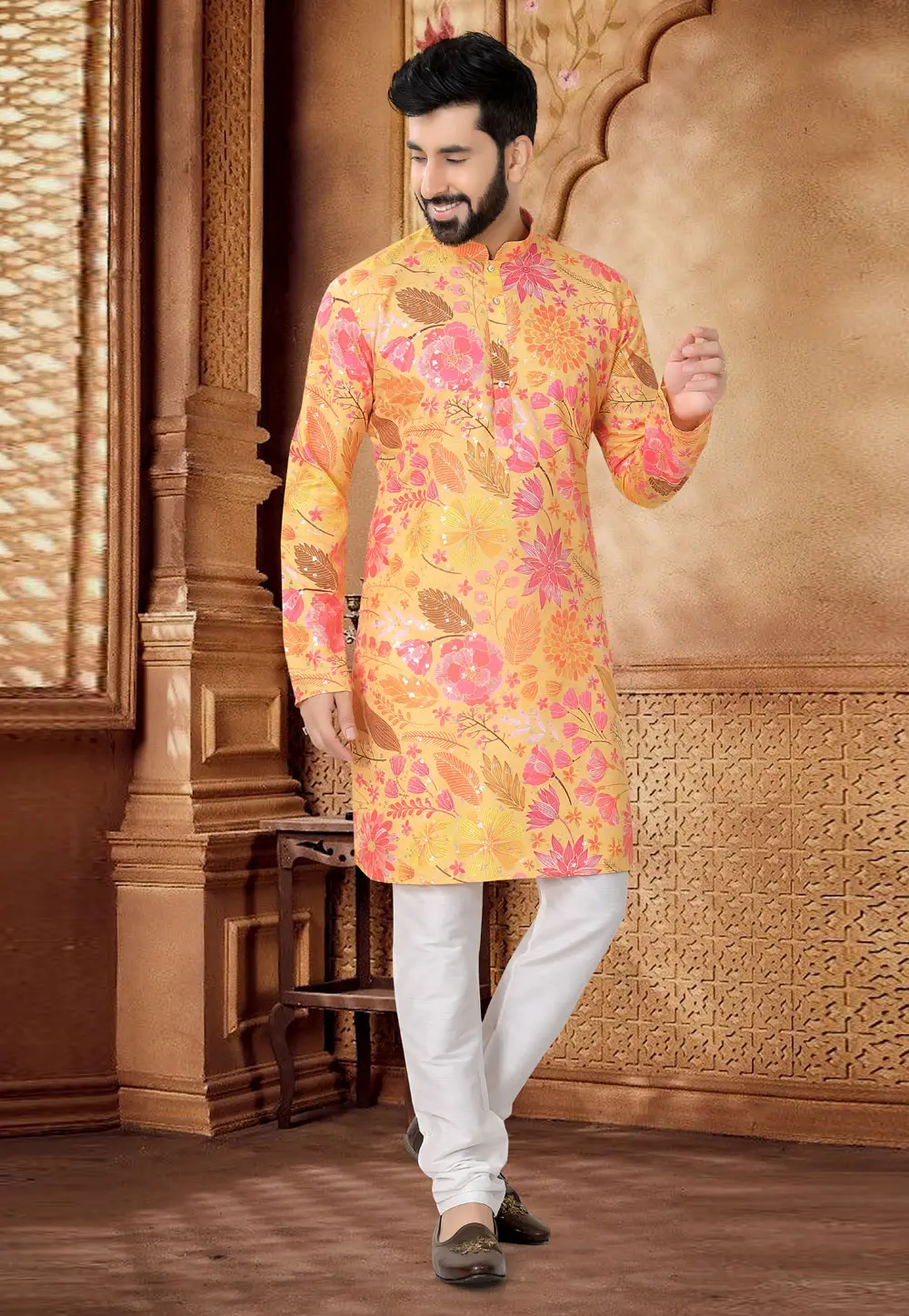 Yellow Cotton Kurta Pajama 296921