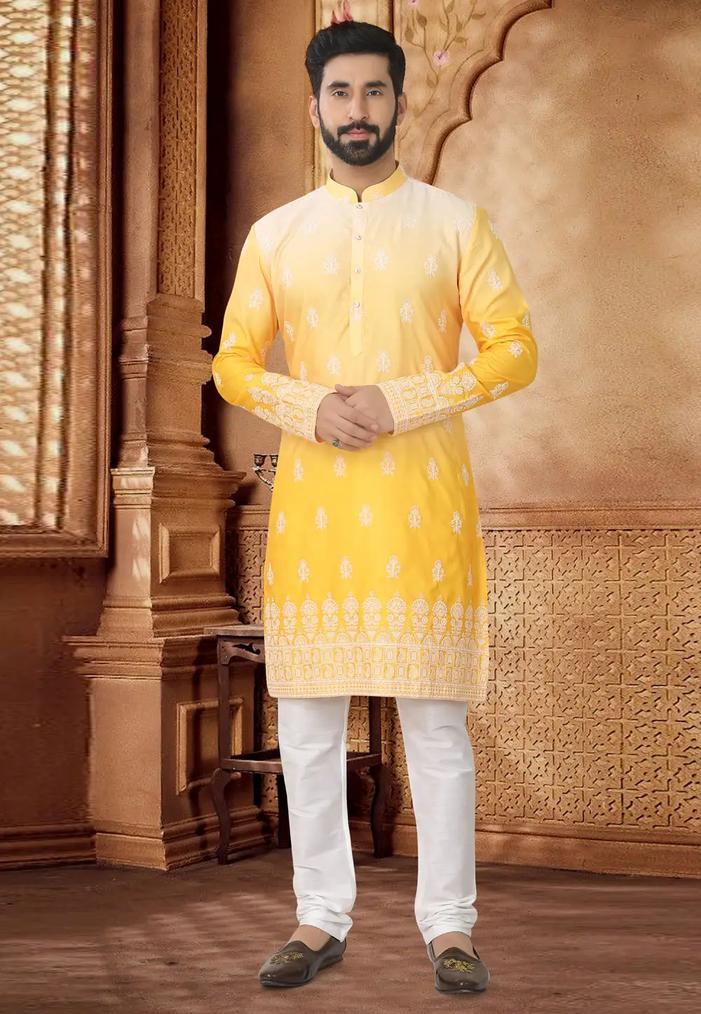 Yellow Cotton Kurta Pajama 296937