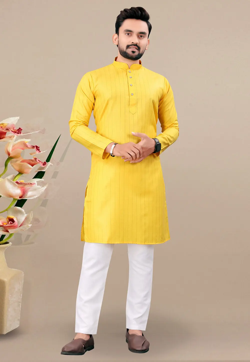 Yellow Cotton Kurta Pajama 298444