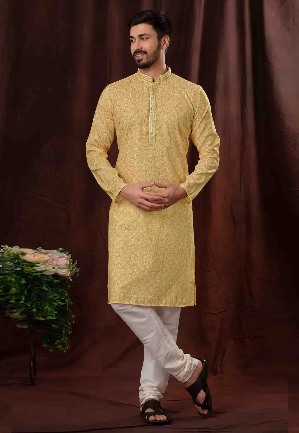 Yellow Cotton Kurta Pajama 288871