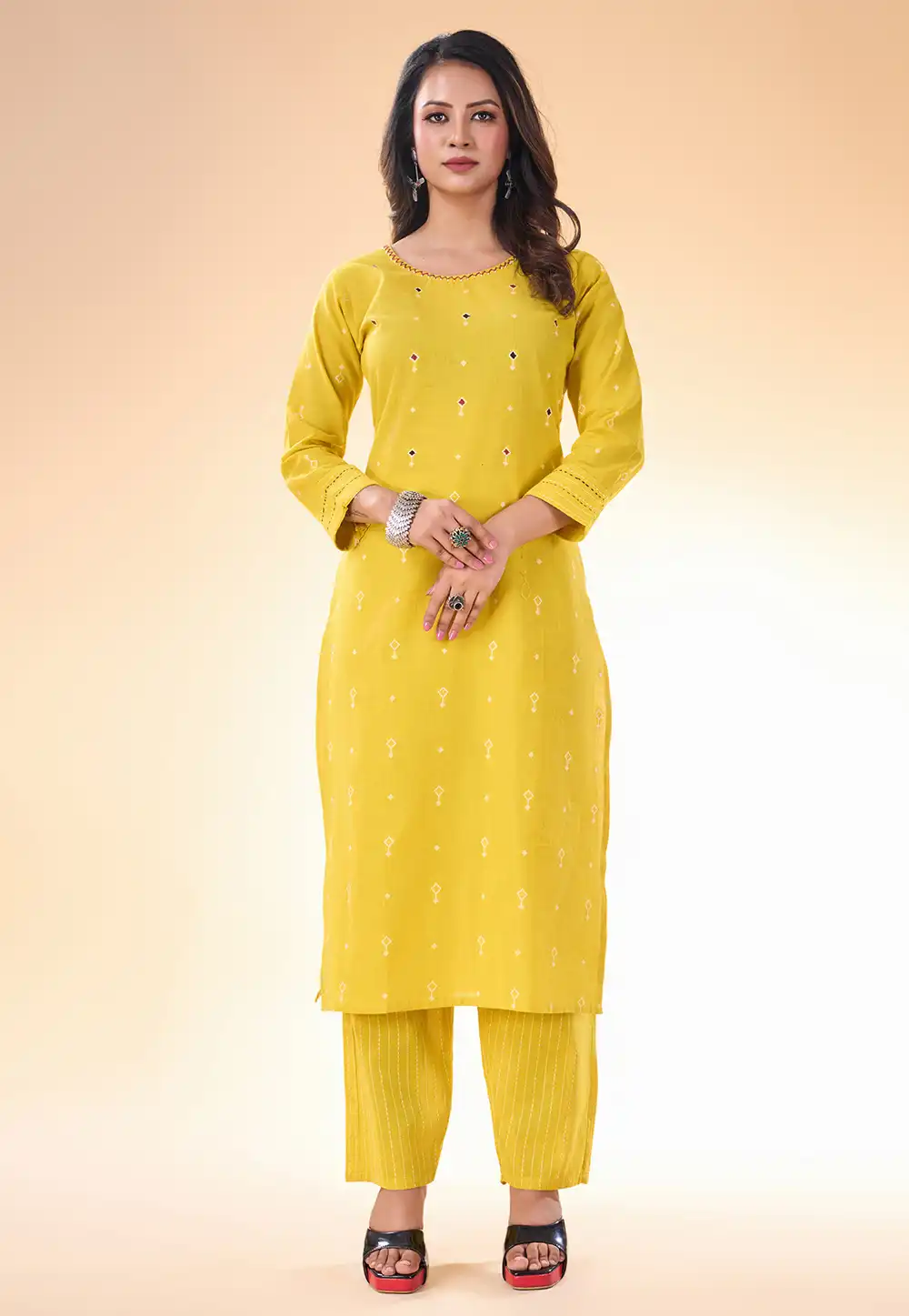 Yellow Cotton Kurta Set With Pent 287971